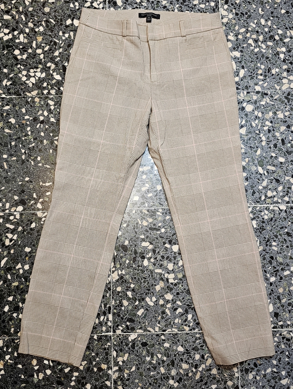Banana Republic Sloan Beige Plaid Dress Pants with Subtle Pink Windowpane
